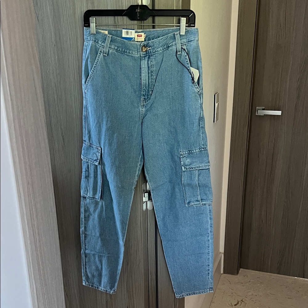 Free People Light Blue Cargo Jeans - Picture 2 of 15